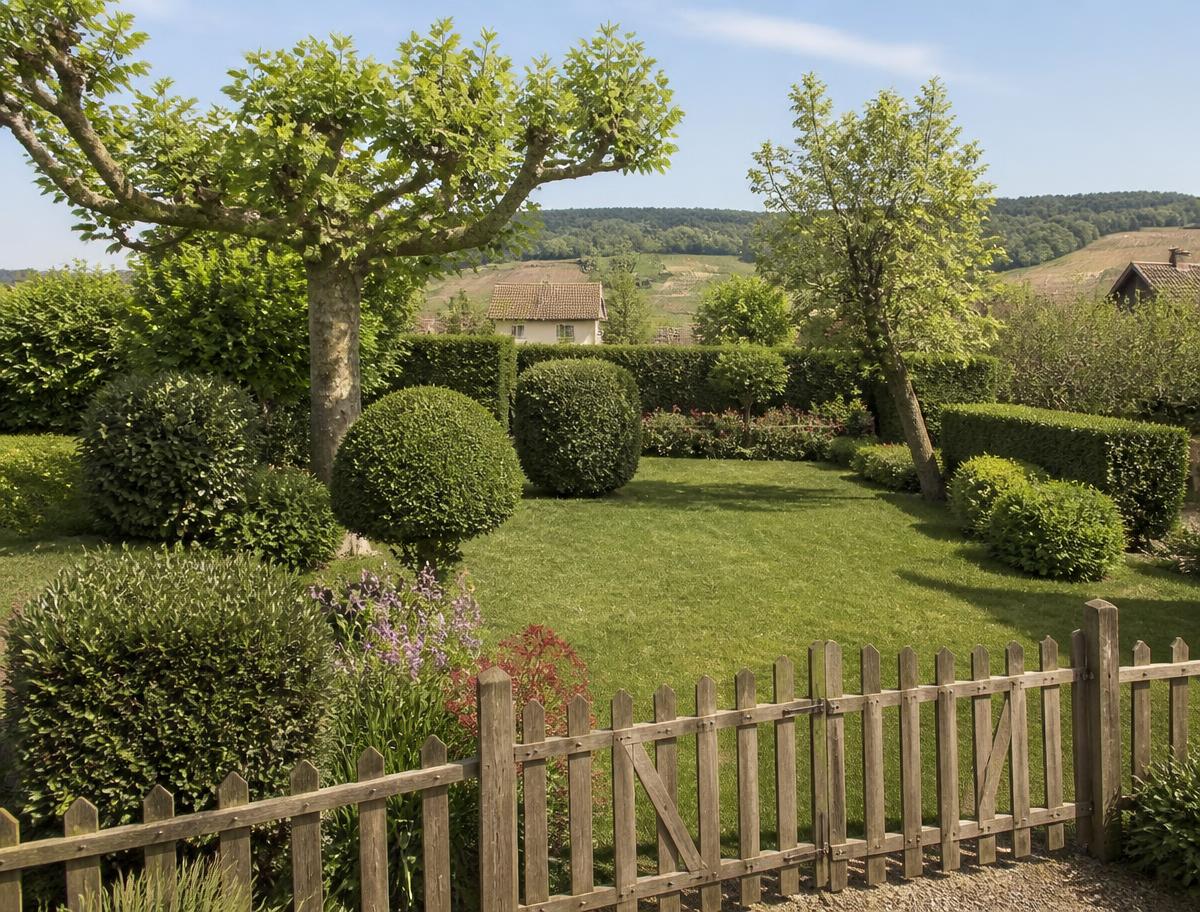 Paysage verdoyant en Moselle avec arbres et haies entretenus