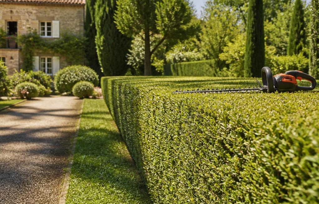 Taille de haie soignée dans un jardin